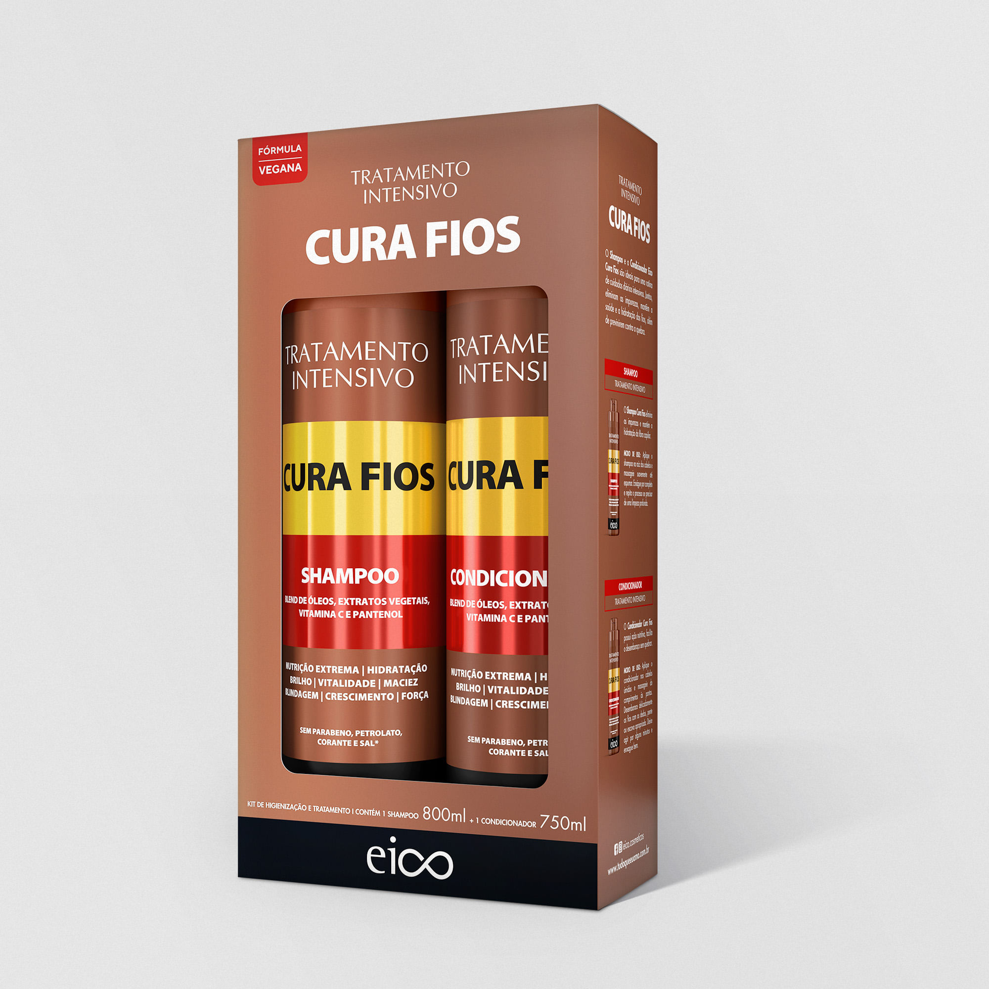 Kit Eico Cura Fios Tratamento Intensivo Shampoo 800ml + Condicionador ...