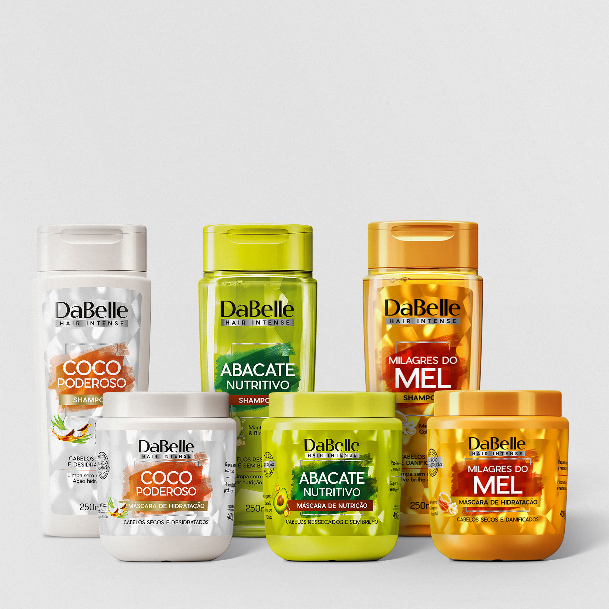 DaBelle-Mega-Kit-6-Produtos---3-shampoos---3-mascaras_-coco-abacate-e-mel